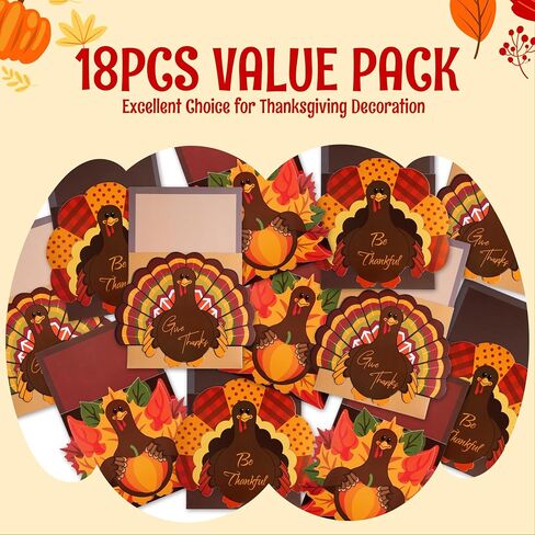 JOYIN 18PCS Thanksgiving Cutlery Holders Set, Thanksgiving Turkey Utensil Décor, Autumn Fall Harvest Party Supplies, ThankYou Cards,Table Decoration, Thanksgiving Party Favors,Thanksgiving Decorations in Saudi Arabia