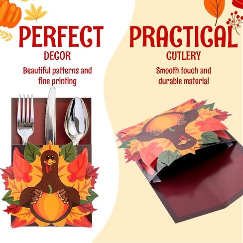 JOYIN 18PCS Thanksgiving Cutlery Holders Set, Thanksgiving Turkey Utensil Décor, Autumn Fall Harvest Party Supplies, ThankYou Cards,Table Decoration, Thanksgiving Party Favors,Thanksgiving Decorations in Saudi Arabia