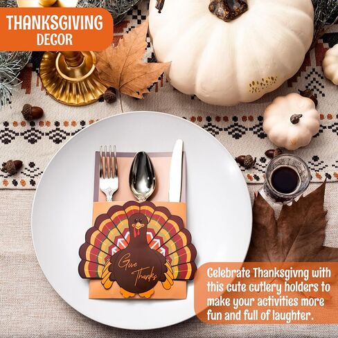 JOYIN 18PCS Thanksgiving Cutlery Holders Set, Thanksgiving Turkey Utensil Décor, Autumn Fall Harvest Party Supplies, ThankYou Cards,Table Decoration, Thanksgiving Party Favors,Thanksgiving Decorations in Saudi Arabia