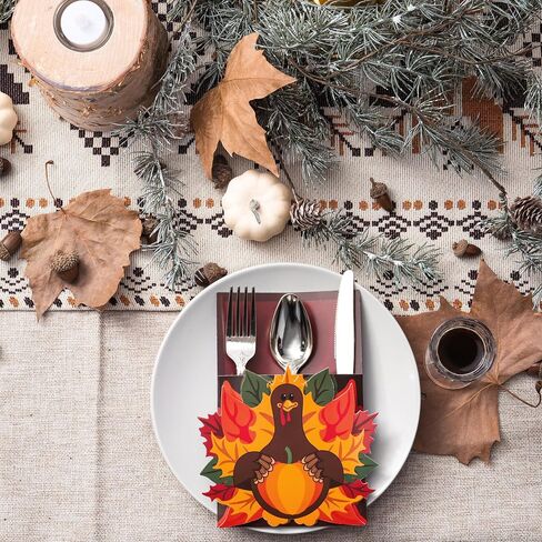 JOYIN 18PCS Thanksgiving Cutlery Holders Set, Thanksgiving Turkey Utensil Décor, Autumn Fall Harvest Party Supplies, ThankYou Cards,Table Decoration, Thanksgiving Party Favors,Thanksgiving Decorations in Saudi Arabia