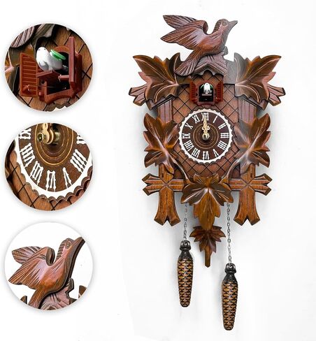 Brown Handcrafted Cuckoo Wall Clock with Silent Movement, with Pendulum and Chiming Function, Classic Vintage Wooden Design, 18.11 x 9.84 x 3.94 inches in Saudi Arabia