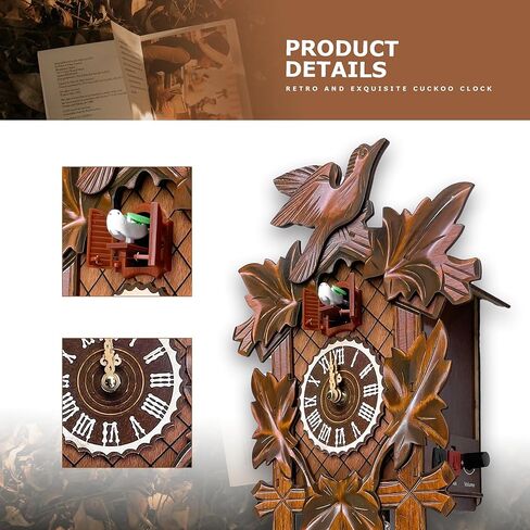 Brown Handcrafted Cuckoo Wall Clock with Silent Movement, with Pendulum and Chiming Function, Classic Vintage Wooden Design, 18.11 x 9.84 x 3.94 inches in Saudi Arabia