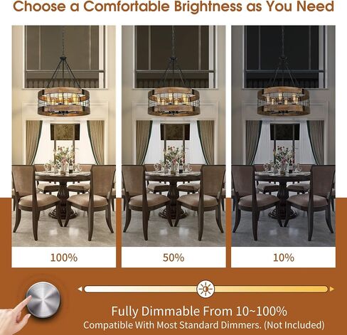 Farmhouse Rustic Chandelier Light Fixture, 4-Light Round Hanging Pendant Lighting for Dining Room Entryway Kitchen Island Foyer Breakfast Area, Black Wood and Black Metal Finish in Kuwait
