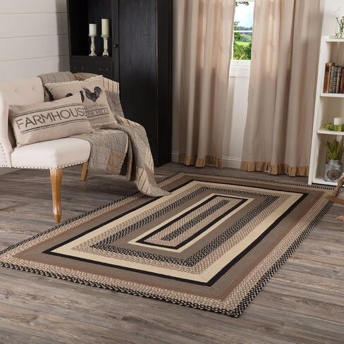 VHC العلامات التجارية Sawyer Mill الفحم الجوت نصف دائرة مخططة لهجة البساط المزرعة، مدخل المطبخ ممسحة غير قابلة للانزلاق 16.5x33- متعدد الألوان (أبيض، أسود، ورمادي / رمادي داكن) in Saudi Arabia