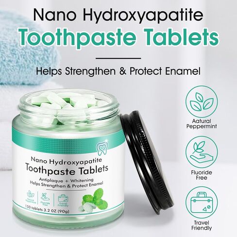 150PCS Toothpaste Tablets,Flouride Free Toothpaste Tablets,Sensitive Toothpaste Tablets,Travel Toothpaste,Hydroxyapatite Toothpaste Tablets,Peppermint Whitening Toothpaste (150) in Kuwait