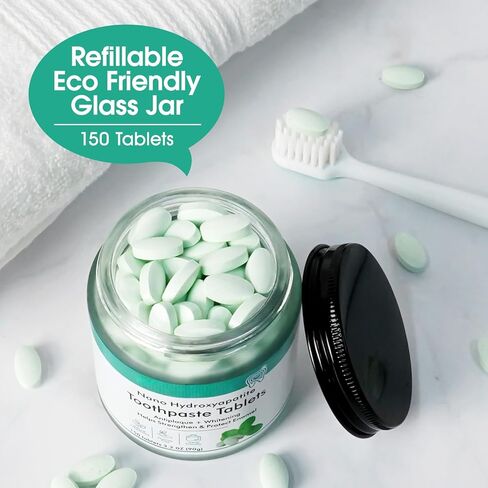 150PCS Toothpaste Tablets,Flouride Free Toothpaste Tablets,Sensitive Toothpaste Tablets,Travel Toothpaste,Hydroxyapatite Toothpaste Tablets,Peppermint Whitening Toothpaste (150) in Kuwait