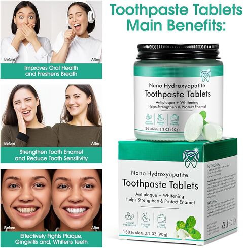 150PCS Toothpaste Tablets,Flouride Free Toothpaste Tablets,Sensitive Toothpaste Tablets,Travel Toothpaste,Hydroxyapatite Toothpaste Tablets,Peppermint Whitening Toothpaste (150) in Kuwait