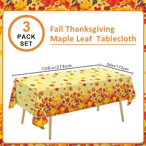3 Pieces Thanksgiving Tablecloths Fall Maple Leaves Disposable Tablecloth Autumn Harvest Table Cover for Thanksgiving Party Decorations, 54 X 108 Inch in Saudi Arabia