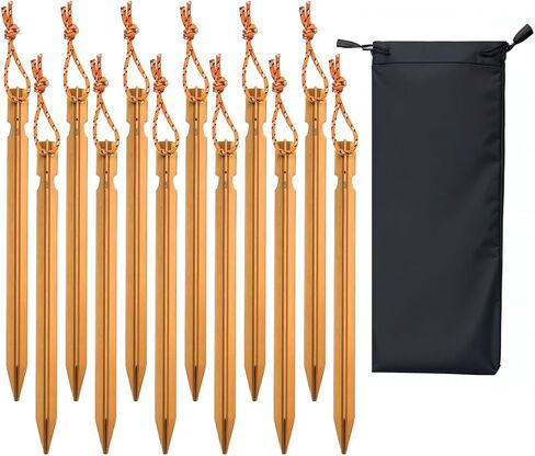 12 Pack Tent Stakes, 7-inch Ultralight Aluminum Ground Pegs with Reflective Pull Ropes, Y-Shape Stakes in a Carrying Bag, for Camping, Backpacking, Hiking Tent, Hammocks and Canopy, Black in Saudi Arabia