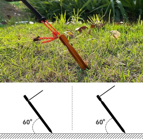 12 Pack Tent Stakes, 7-inch Ultralight Aluminum Ground Pegs with Reflective Pull Ropes, Y-Shape Stakes in a Carrying Bag, for Camping, Backpacking, Hiking Tent, Hammocks and Canopy, Black in Saudi Arabia