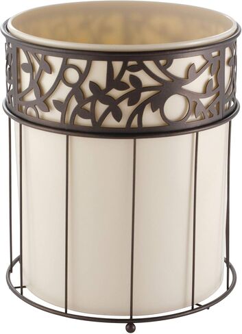 iDesign Vine Metal and Plastic Wastebasket Trash Can Garbage Can for Bathroom, Bedroom, Home Office, Kitchen, Patio, Dorm, College, Vanilla Tan and Bronze in Kuwait