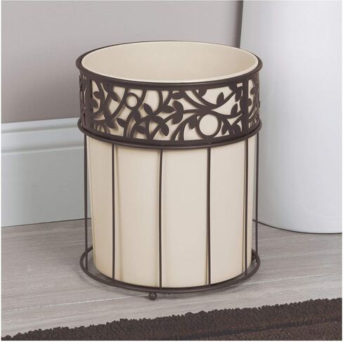 iDesign Vine Metal and Plastic Wastebasket Trash Can Garbage Can for Bathroom, Bedroom, Home Office, Kitchen, Patio, Dorm, College, Vanilla Tan and Bronze in Kuwait