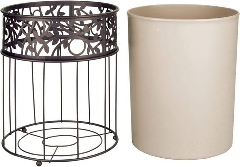 iDesign Vine Metal and Plastic Wastebasket Trash Can Garbage Can for Bathroom, Bedroom, Home Office, Kitchen, Patio, Dorm, College, Vanilla Tan and Bronze in Kuwait