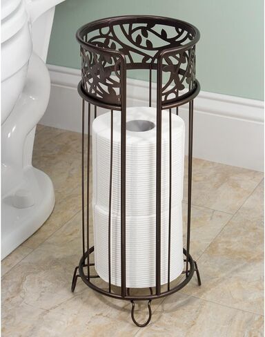 iDesign Vine Metal and Plastic Wastebasket Trash Can Garbage Can for Bathroom, Bedroom, Home Office, Kitchen, Patio, Dorm, College, Vanilla Tan and Bronze in Kuwait