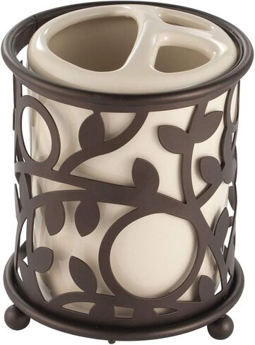 iDesign Vine Metal and Plastic Wastebasket Trash Can Garbage Can for Bathroom, Bedroom, Home Office, Kitchen, Patio, Dorm, College, Vanilla Tan and Bronze in Kuwait