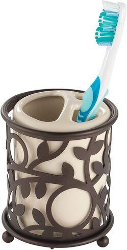 iDesign Vine Metal and Plastic Wastebasket Trash Can Garbage Can for Bathroom, Bedroom, Home Office, Kitchen, Patio, Dorm, College, Vanilla Tan and Bronze in Kuwait