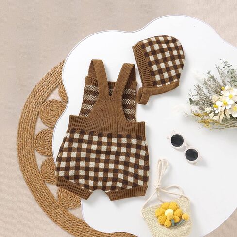 Baby Romper Newborn Baby Plaid Bodysuit Sleeveless Knitted Outfit for Boy and Girls with Warm Hat Set in Saudi Arabia