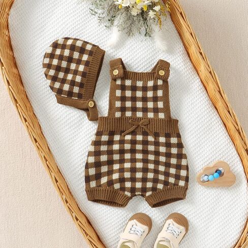 Baby Romper Newborn Baby Plaid Bodysuit Sleeveless Knitted Outfit for Boy and Girls with Warm Hat Set in Saudi Arabia