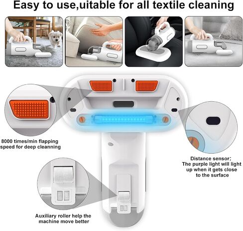 Professional Portable Cordless Handheld Bed Mattress Pillow Fabric Sofa Couch Sheet Carpet Vacuum Cleaner High Frequency Double Vibrative Pad strong suction for Deep Vacuum Cleaning With Charging Dock in Saudi Arabia