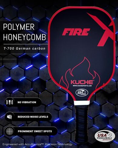 KUCHE FIRE | T-700 Friction Surface | 16MM Thickness | Polymer Honeycomb Core – USAPA Approved Pickleball Paddle in Saudi Arabia