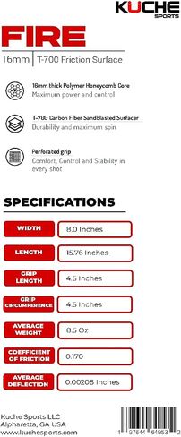 KUCHE FIRE | T-700 Friction Surface | 16MM Thickness | Polymer Honeycomb Core – USAPA Approved Pickleball Paddle in Saudi Arabia