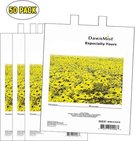 حقيبة دوكال للمتعلقات الشخصية 20 × 18.5، حزمة من 50 كيس أبيض لمتعلقات المرضى 1,3 مل من البولي إيثيلين، حقيبة متعلقات مطبوعة طبيعية بمقابض للمستشفيات والفنادق in Kuwait