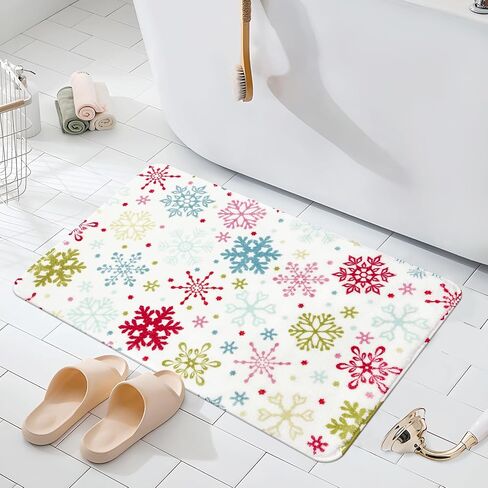 MEHOFOND Christmas Bathroom Rugs,Winter Snowflake Bath Mat,Xmas Colorful Snowflakes Bath Mats for Bathroom Decor Extra Soft & Absorbent,Non Slip Festive Rugs Holiday Decorative Bath Rugs 20x32in in Kuwait