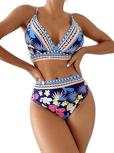 WDIRARA Women's 2 Piece Floral High Waist Swimsuit V Neck Triangle Boho Bikini Set in Saudi Arabia