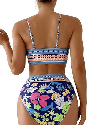 WDIRARA Women's 2 Piece Floral High Waist Swimsuit V Neck Triangle Boho Bikini Set in Saudi Arabia