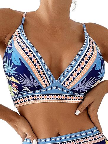 WDIRARA Women's 2 Piece Floral High Waist Swimsuit V Neck Triangle Boho Bikini Set in Saudi Arabia