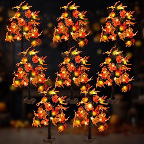 vihose 8 حزمة 24 بوصة شجرة الشكر الزينة prelit سقوط شجرة القيقب مضاءة مع 192 المصابيح، أضواء اليقطين الجوزة بطارية تعمل بالطاقة الموقت شجرة الخريف الاصطناعية لخريف عيد الشكر ديكور المنزل in Kuwait