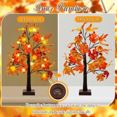 vihose 8 حزمة 24 بوصة شجرة الشكر الزينة prelit سقوط شجرة القيقب مضاءة مع 192 المصابيح، أضواء اليقطين الجوزة بطارية تعمل بالطاقة الموقت شجرة الخريف الاصطناعية لخريف عيد الشكر ديكور المنزل in Kuwait