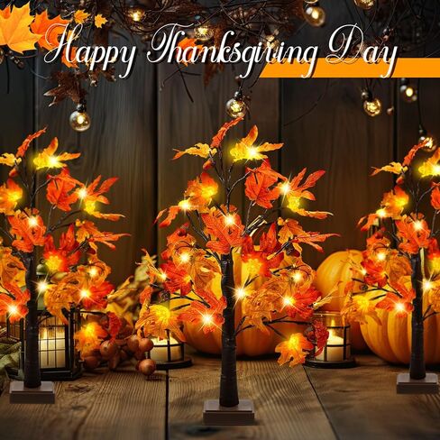 vihose 8 حزمة 24 بوصة شجرة الشكر الزينة prelit سقوط شجرة القيقب مضاءة مع 192 المصابيح، أضواء اليقطين الجوزة بطارية تعمل بالطاقة الموقت شجرة الخريف الاصطناعية لخريف عيد الشكر ديكور المنزل in Kuwait
