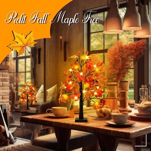 vihose 8 حزمة 24 بوصة شجرة الشكر الزينة prelit سقوط شجرة القيقب مضاءة مع 192 المصابيح، أضواء اليقطين الجوزة بطارية تعمل بالطاقة الموقت شجرة الخريف الاصطناعية لخريف عيد الشكر ديكور المنزل in Kuwait