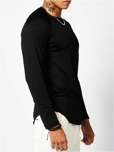 Men's Raglan Long Sleeve Athletic Shirt Round Neck Curved Hem Workout Sports Active Tops in Saudi Arabia