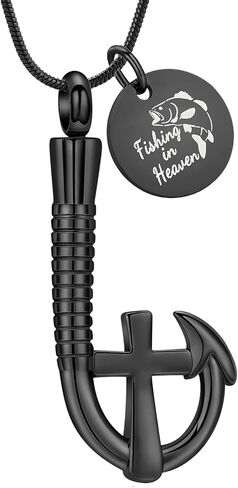 Hearbeingt Cremation Jewelry for Ashes Fishing Hook Urn Necklace for Ashes for Human Pet Stainless Steel Keepsake Pendant for Men Women in Kuwait