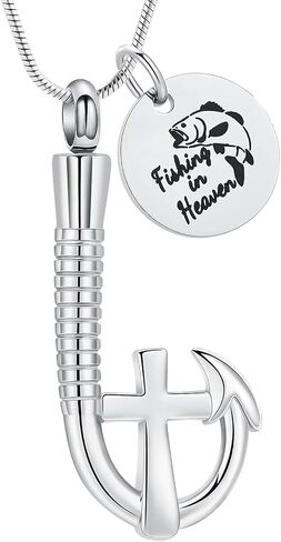 Hearbeingt Cremation Jewelry for Ashes Fishing Hook Urn Necklace for Ashes for Human Pet Stainless Steel Keepsake Pendant for Men Women in Kuwait