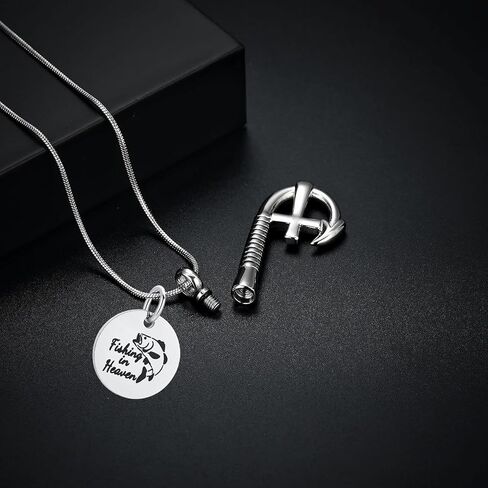 Hearbeingt Cremation Jewelry for Ashes Fishing Hook Urn Necklace for Ashes for Human Pet Stainless Steel Keepsake Pendant for Men Women in Kuwait