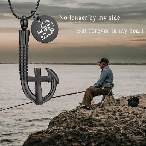 Hearbeingt Cremation Jewelry for Ashes Fishing Hook Urn Necklace for Ashes for Human Pet Stainless Steel Keepsake Pendant for Men Women in Kuwait