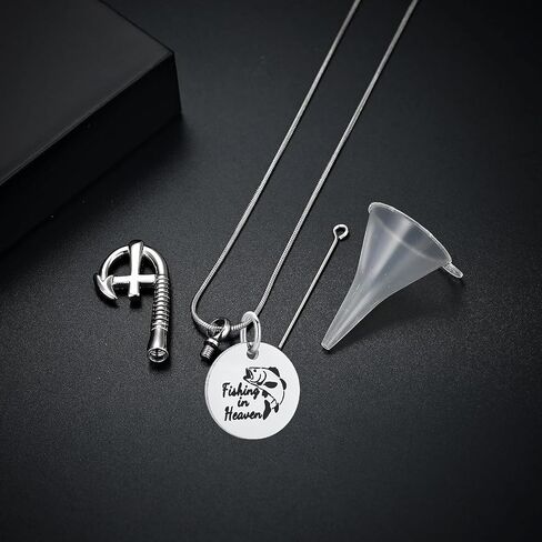 Hearbeingt Cremation Jewelry for Ashes Fishing Hook Urn Necklace for Ashes for Human Pet Stainless Steel Keepsake Pendant for Men Women in Kuwait