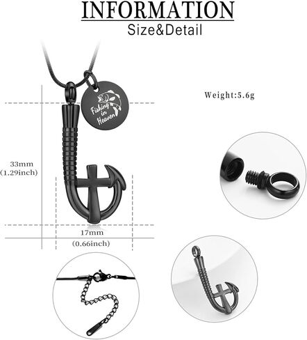 Hearbeingt Cremation Jewelry for Ashes Fishing Hook Urn Necklace for Ashes for Human Pet Stainless Steel Keepsake Pendant for Men Women in Kuwait