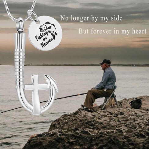 Hearbeingt Cremation Jewelry for Ashes Fishing Hook Urn Necklace for Ashes for Human Pet Stainless Steel Keepsake Pendant for Men Women in Kuwait