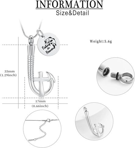 Hearbeingt Cremation Jewelry for Ashes Fishing Hook Urn Necklace for Ashes for Human Pet Stainless Steel Keepsake Pendant for Men Women in Kuwait