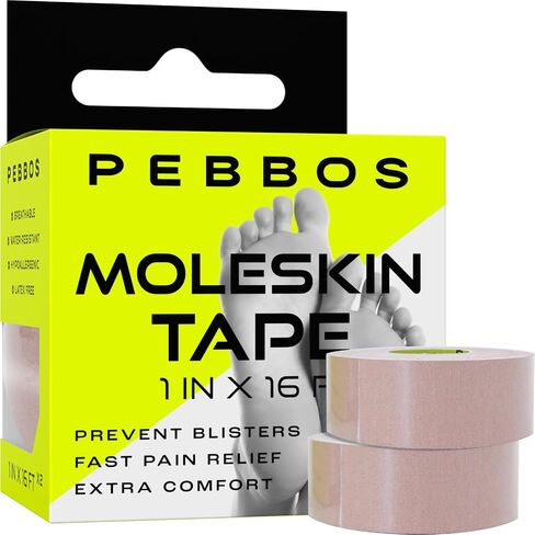 Moleskin Tape - 1in x 16ft - Blister Prevention Tape, Foot Padding Tape | Water Resistant & Hypoallergenic | Thin Mole Skin Padding & Athletic Tape for Running, Hiking, Walking - 2 Rolls in Saudi Arabia