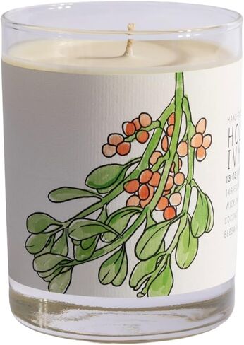 شمع العسل وشمعة الصويا الطبيعية المعطرة برائحة العلاج العطري المجمعة طبيعيًا، مجموعة صغيرة مصبوبة يدويًا 100% من القطن الطبيعي، صنع في الولايات المتحدة الأمريكية (7 أونصة، هولي وبلاب) in Kuwait