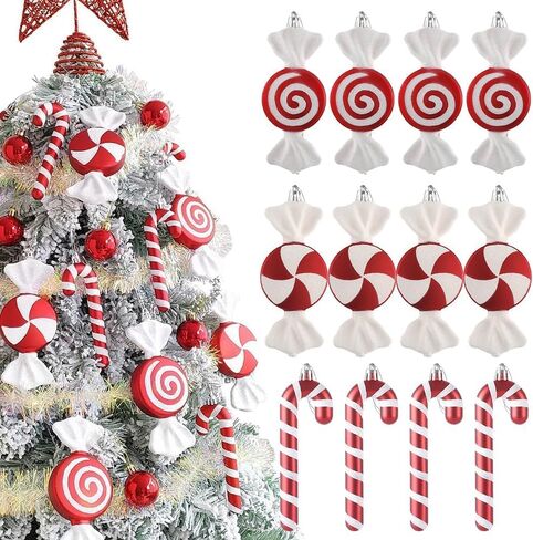 Candy Christmas Tree Hanging Ornament Kit, 12Pcs Red and White Pastel Candy Cane Lollipop Plastic Pendant for Xmas Candyland Winter Wonderland Party Christmas Tree Decorations in Saudi Arabia