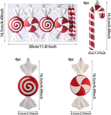 Candy Christmas Tree Hanging Ornament Kit, 12Pcs Red and White Pastel Candy Cane Lollipop Plastic Pendant for Xmas Candyland Winter Wonderland Party Christmas Tree Decorations in Saudi Arabia