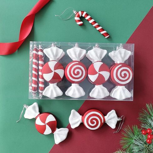 Candy Christmas Tree Hanging Ornament Kit, 12Pcs Red and White Pastel Candy Cane Lollipop Plastic Pendant for Xmas Candyland Winter Wonderland Party Christmas Tree Decorations in Saudi Arabia