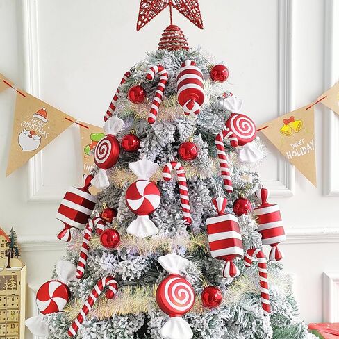 Candy Christmas Tree Hanging Ornament Kit, 12Pcs Red and White Pastel Candy Cane Lollipop Plastic Pendant for Xmas Candyland Winter Wonderland Party Christmas Tree Decorations in Saudi Arabia