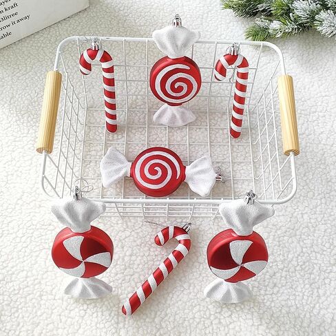 Candy Christmas Tree Hanging Ornament Kit, 12Pcs Red and White Pastel Candy Cane Lollipop Plastic Pendant for Xmas Candyland Winter Wonderland Party Christmas Tree Decorations in Saudi Arabia